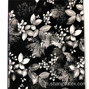 Popüler güzel yaprak tasarımı siyah deşarj rayon baskı